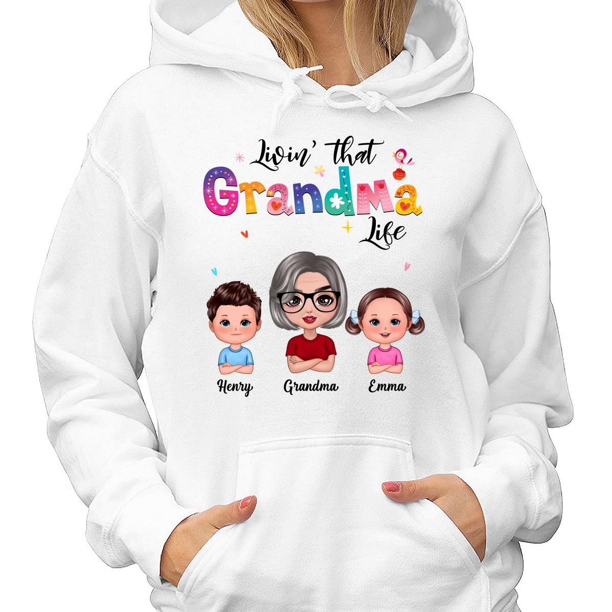 Colorful Floral Pattern Livin‘ That Grandma Life Grandma And Grandkids Personalized Shirt
