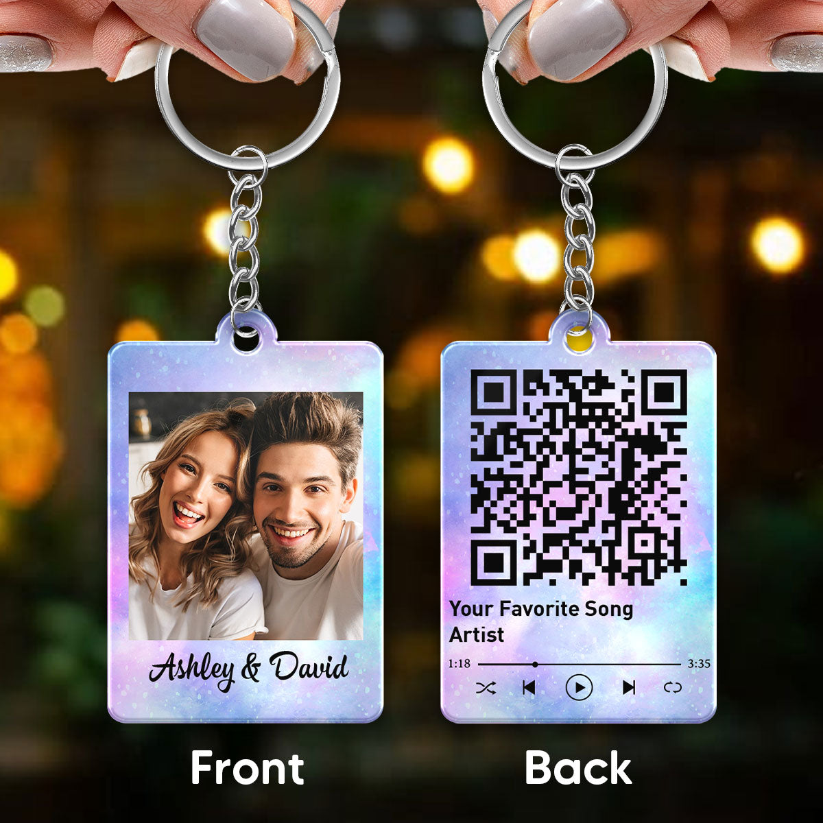 Couple Custom Photo & Favorite Song Scannable QR Code Personalized Acrylic Keychain