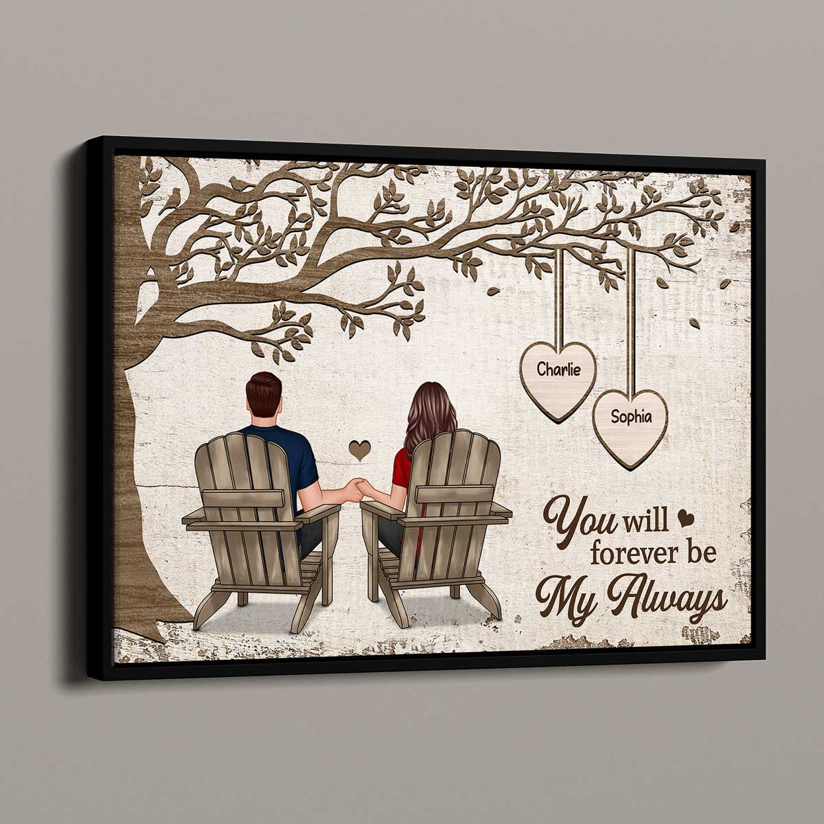 Couple Back View Sitting Under Tree Personalized Poster, Perfect Anniversary Gift For Him, For Her