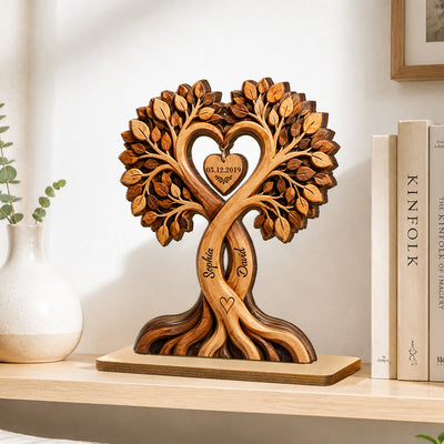 Couple Heart Tree - Personalized 2-Layered Wooden Plaque - Anniversary Gift for Him, Gift for Her