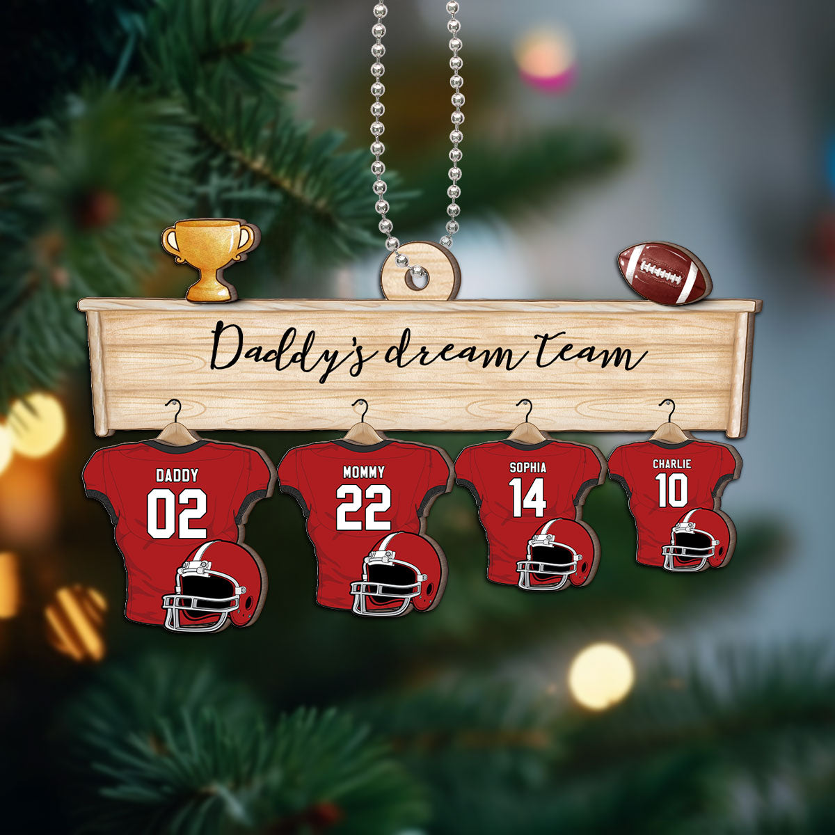 Football Jersey Team Family Personalized 2-Layer Wooden Ornament
