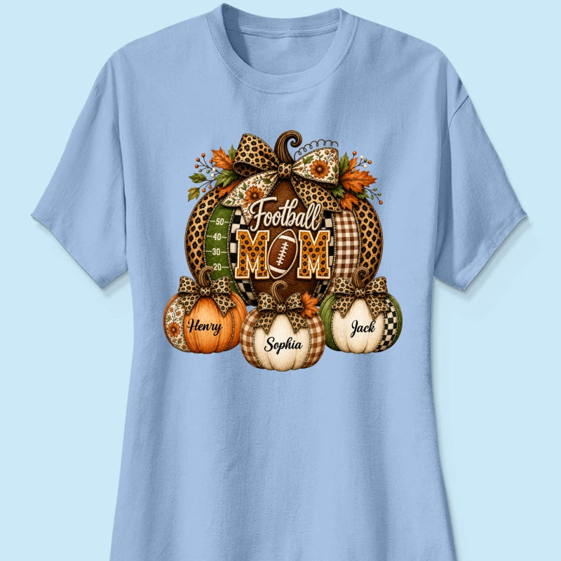 Football Mom Grandma Pumpkin Leopard Pattern - Personalized Shirt - Trendy Fall Tee for Football Mama