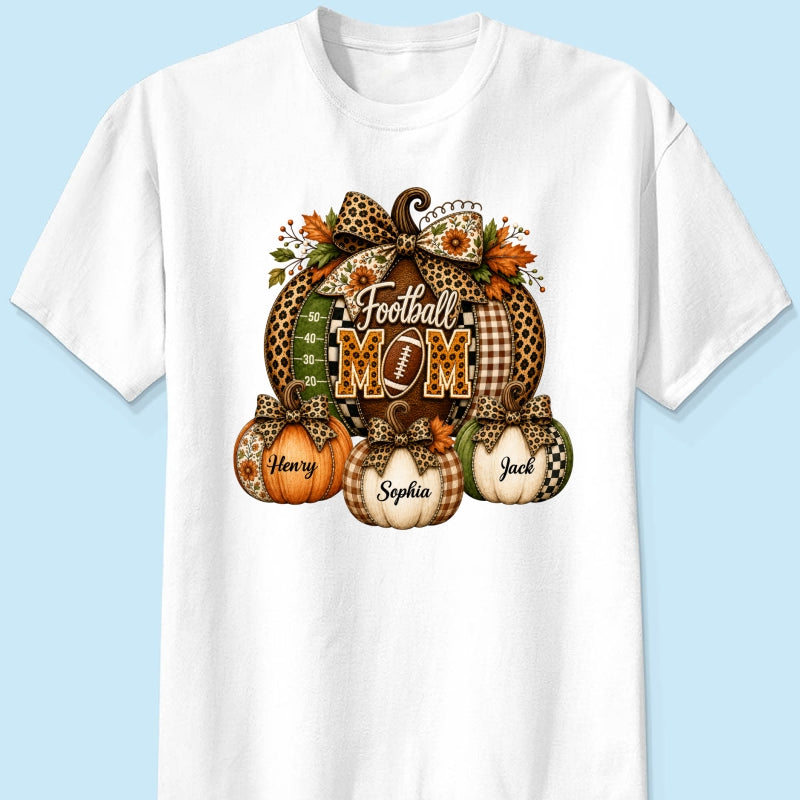 Football Mom Grandma Pumpkin Leopard Pattern - Personalized Shirt - Trendy Fall Tee for Football Mama
