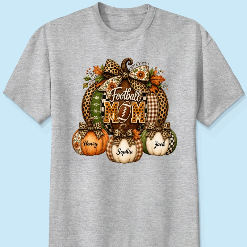 Football Mom Grandma Pumpkin Leopard Pattern - Personalized Shirt - Trendy Fall Tee for Football Mama
