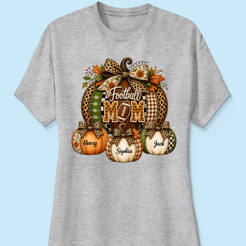 Football Mom Grandma Pumpkin Leopard Pattern - Personalized Shirt - Trendy Fall Tee for Football Mama