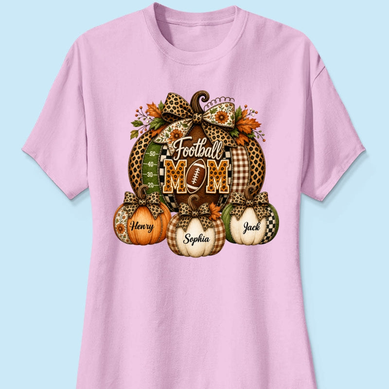 Football Mom Grandma Pumpkin Leopard Pattern - Personalized Shirt - Trendy Fall Tee for Football Mama