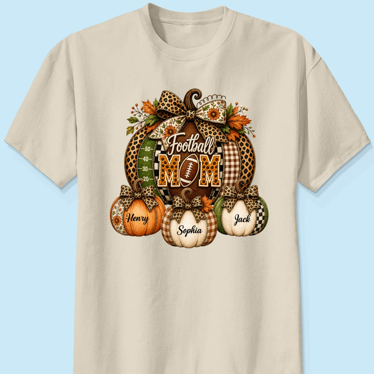 Football Mom Grandma Pumpkin Leopard Pattern - Personalized Shirt - Trendy Fall Tee for Football Mama