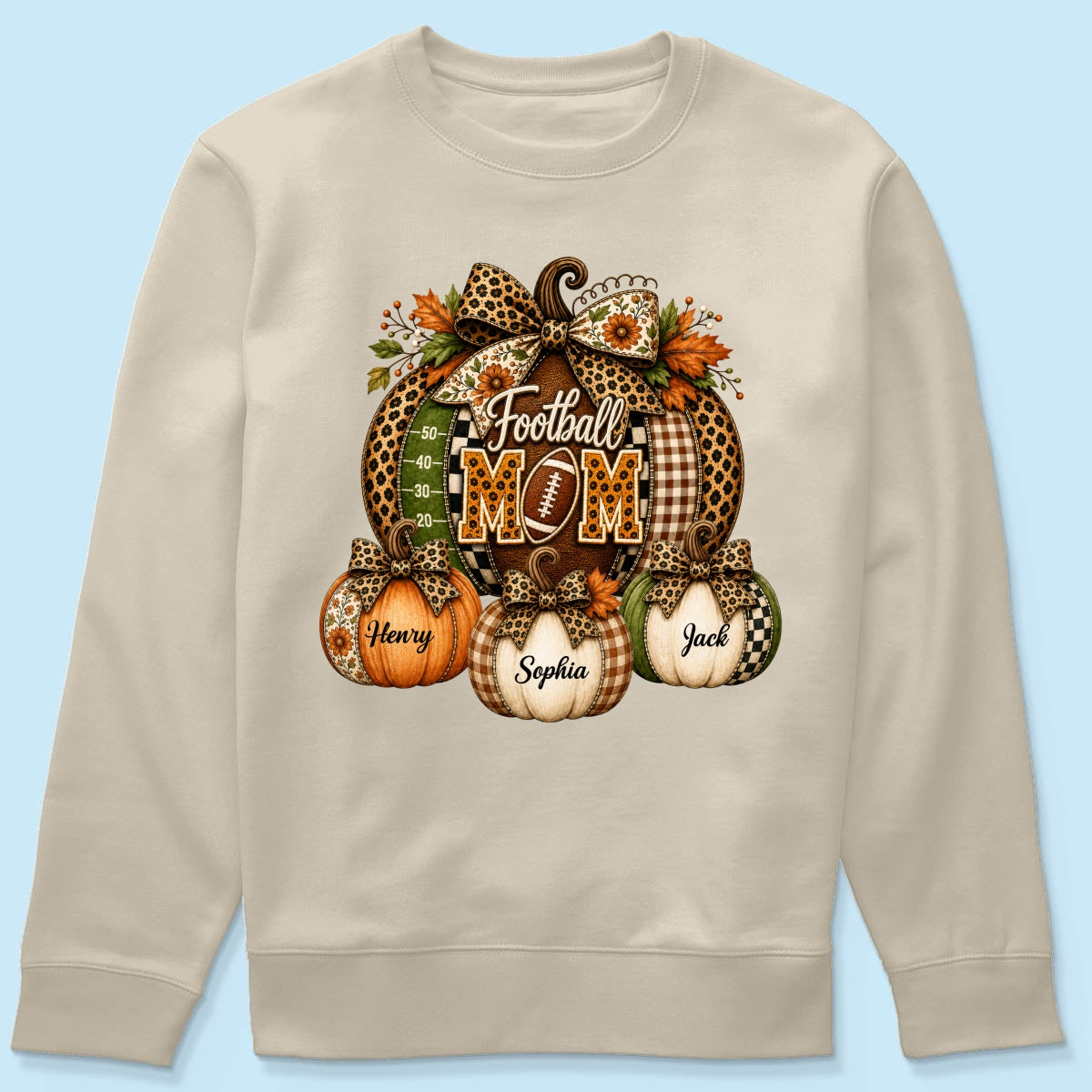 Football Mom Grandma Pumpkin Leopard Pattern - Personalized Shirt - Trendy Fall Tee for Football Mama