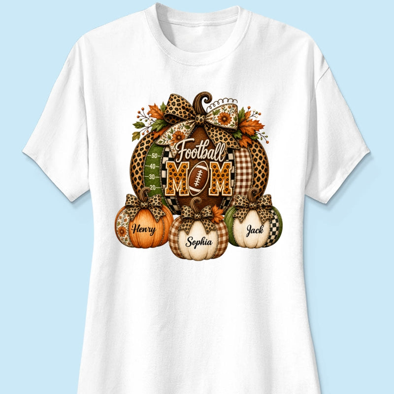 Football Mom Grandma Pumpkin Leopard Pattern - Personalized Shirt - Trendy Fall Tee for Football Mama