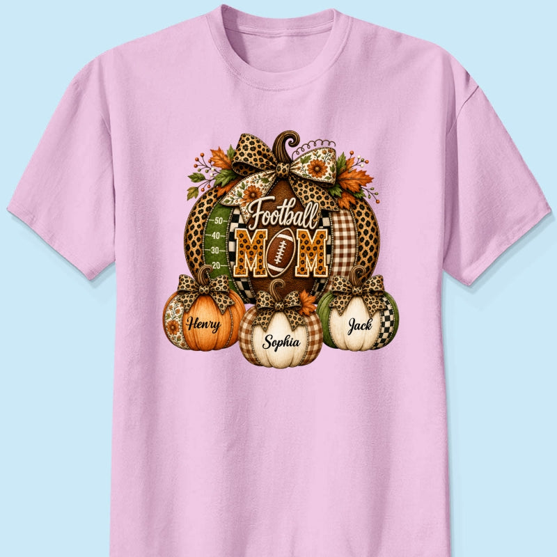 Football Mom Grandma Pumpkin Leopard Pattern - Personalized Shirt - Trendy Fall Tee for Football Mama