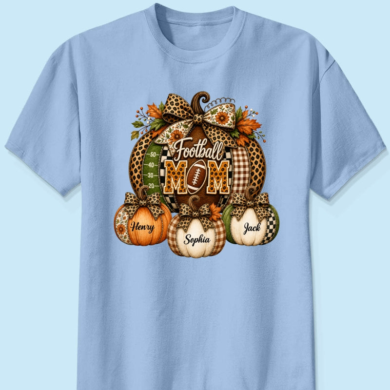 Football Mom Grandma Pumpkin Leopard Pattern - Personalized Shirt - Trendy Fall Tee for Football Mama