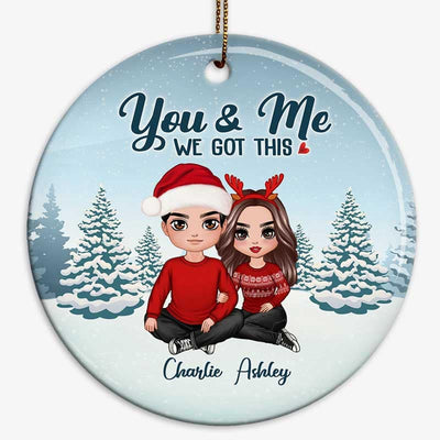 Embracing Couple Sitting In Snow Personalized Circle Ornament