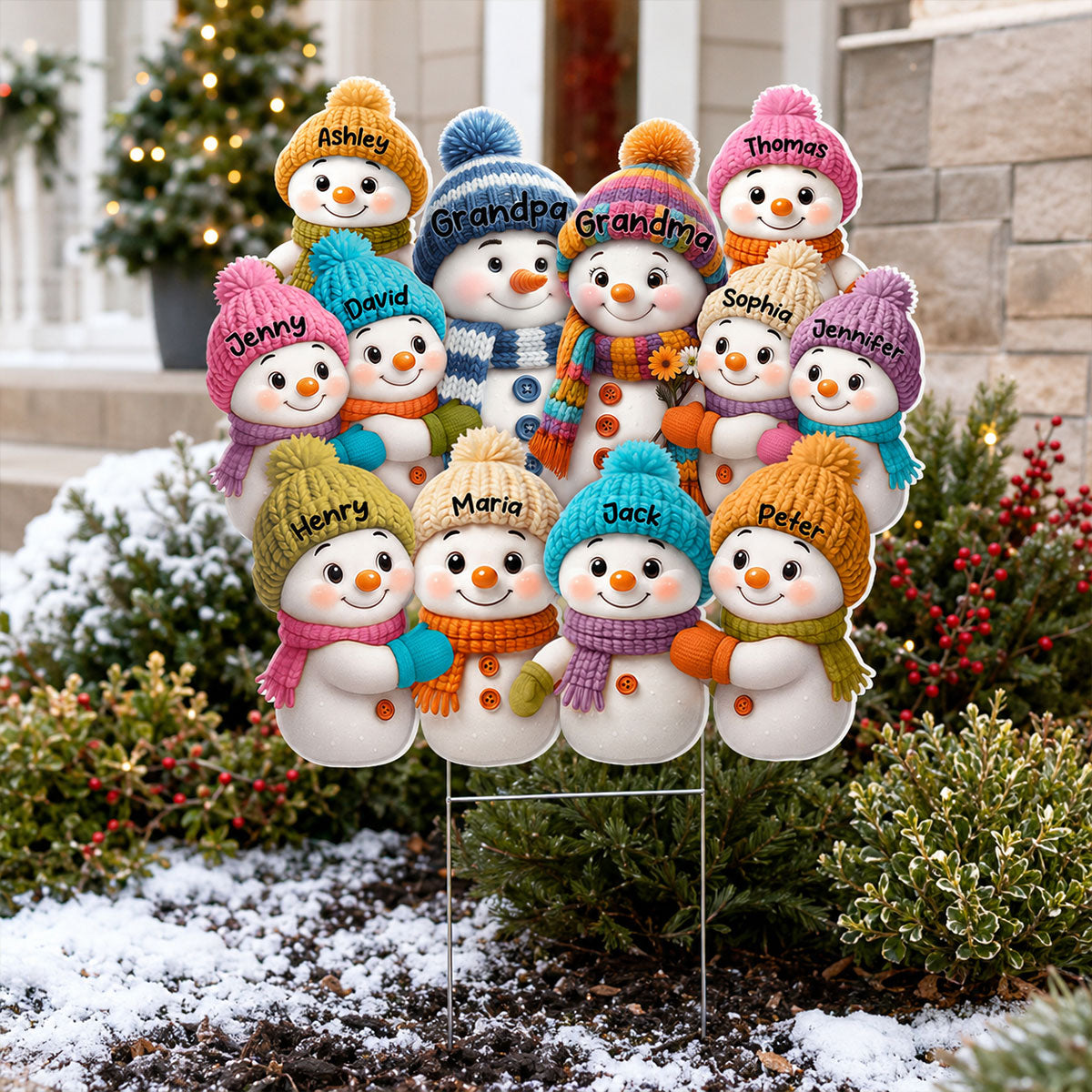 Christmas Snowman Grandpa Grandma Grandparents Grandkids - Personalized Yard Sign - Christmas Decor For Grandparents