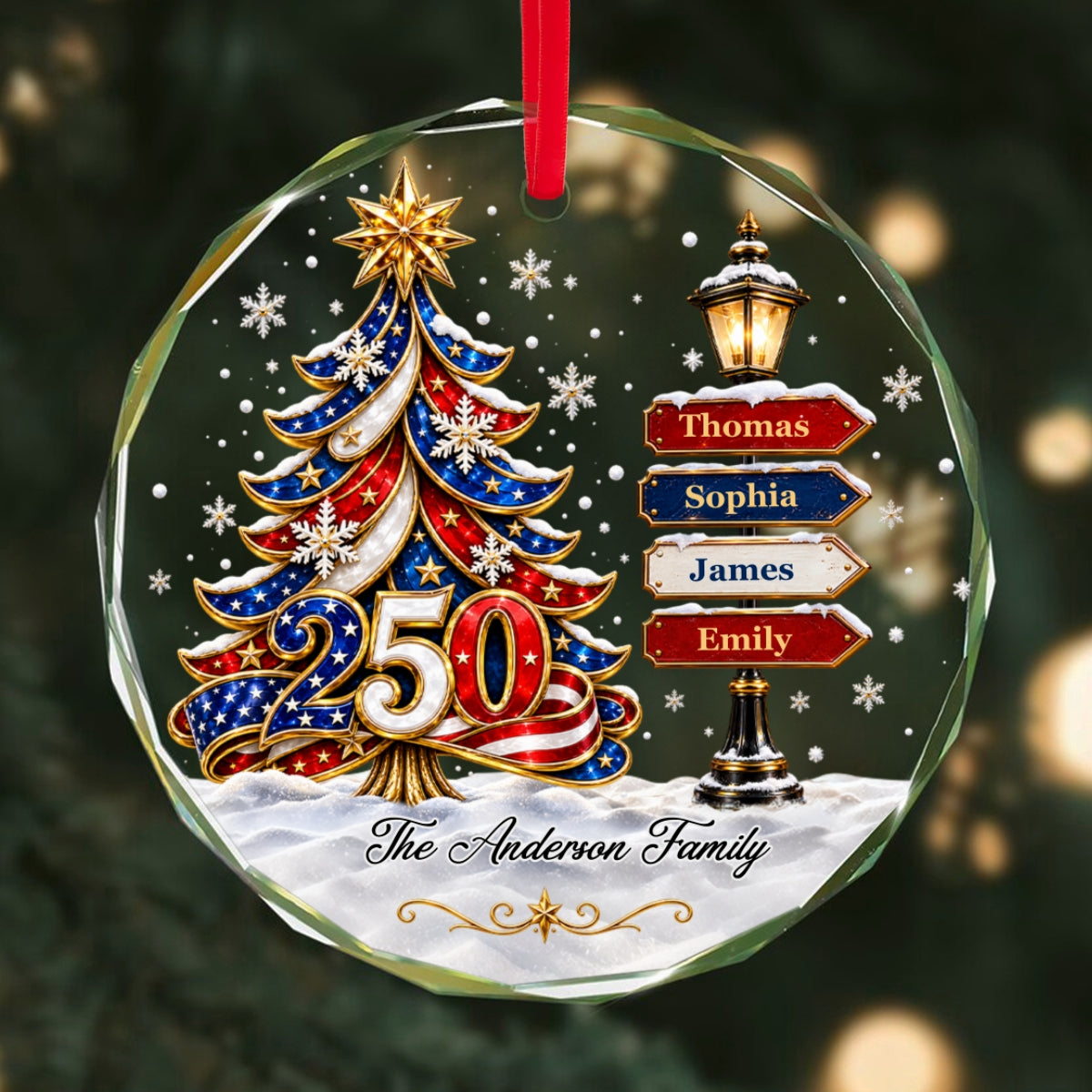 America 250 Family Tree - Personalized Glass Ornament