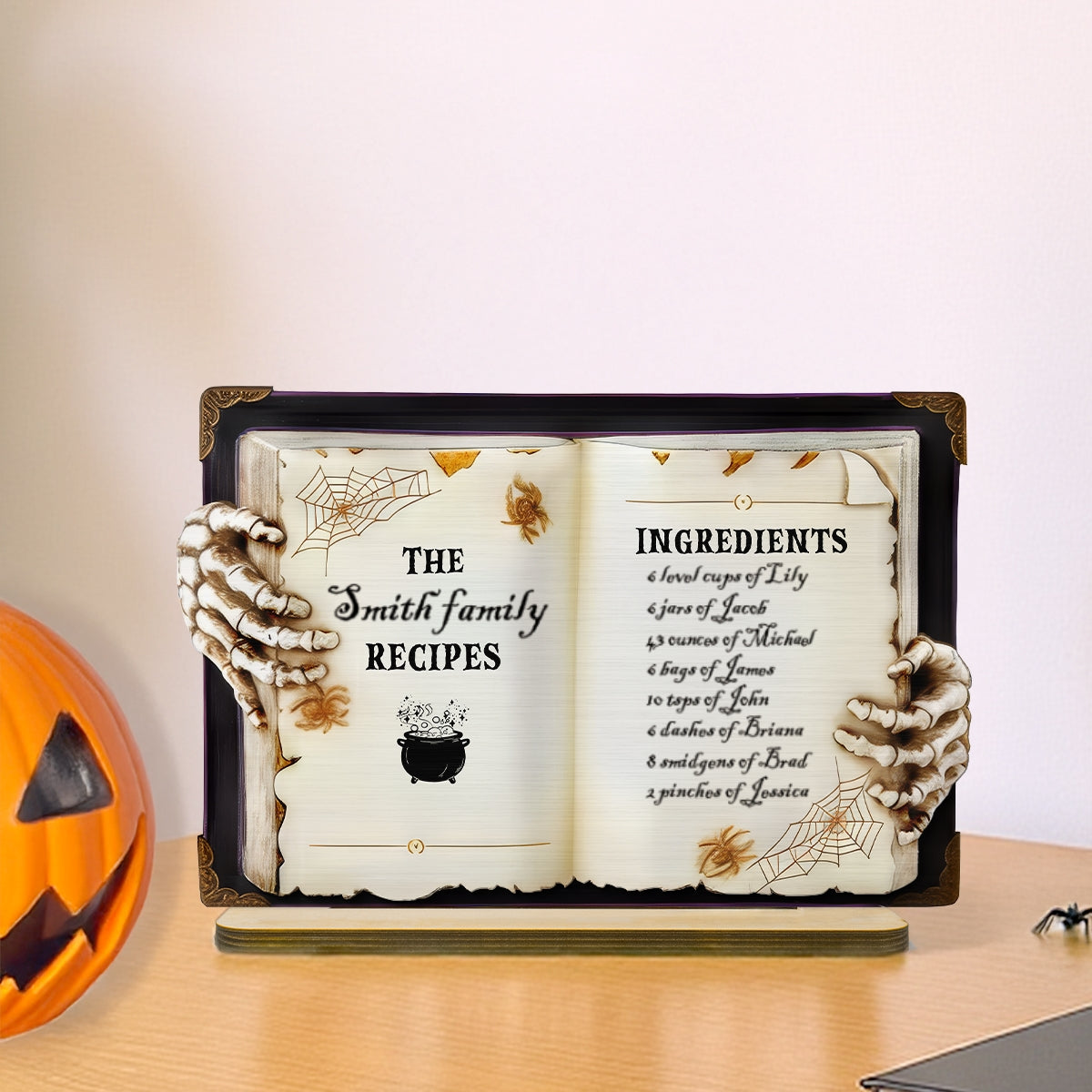 Family Spooktacular Spell Book Recipe Personalized 2-Layer Standing Wooden Plaque