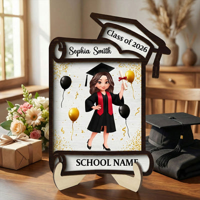 Congrats Class Of 2026 2027 Senior - Personalized 2-Layered Wooden Plaque - Graduation Gift For Graduates, Daughter, Son