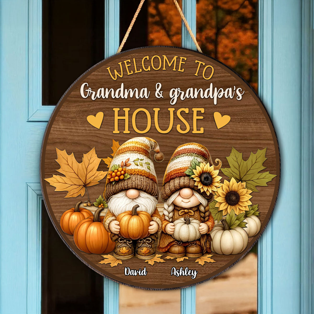 Welcome to Grandma & Grandpa's House Personalized Door Hanger Sign, Fall Decor for Grandparents