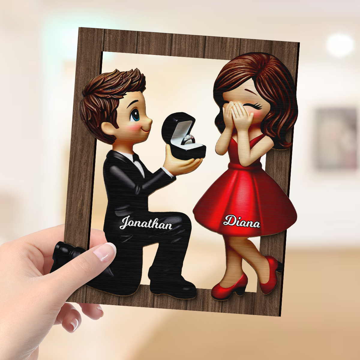 Marriage Proposal Frame 2-layer Wooden Plaque, Personalized Newly Engaged Present, She Said Yes!, Custom Just Engaged  Gifts for Couples