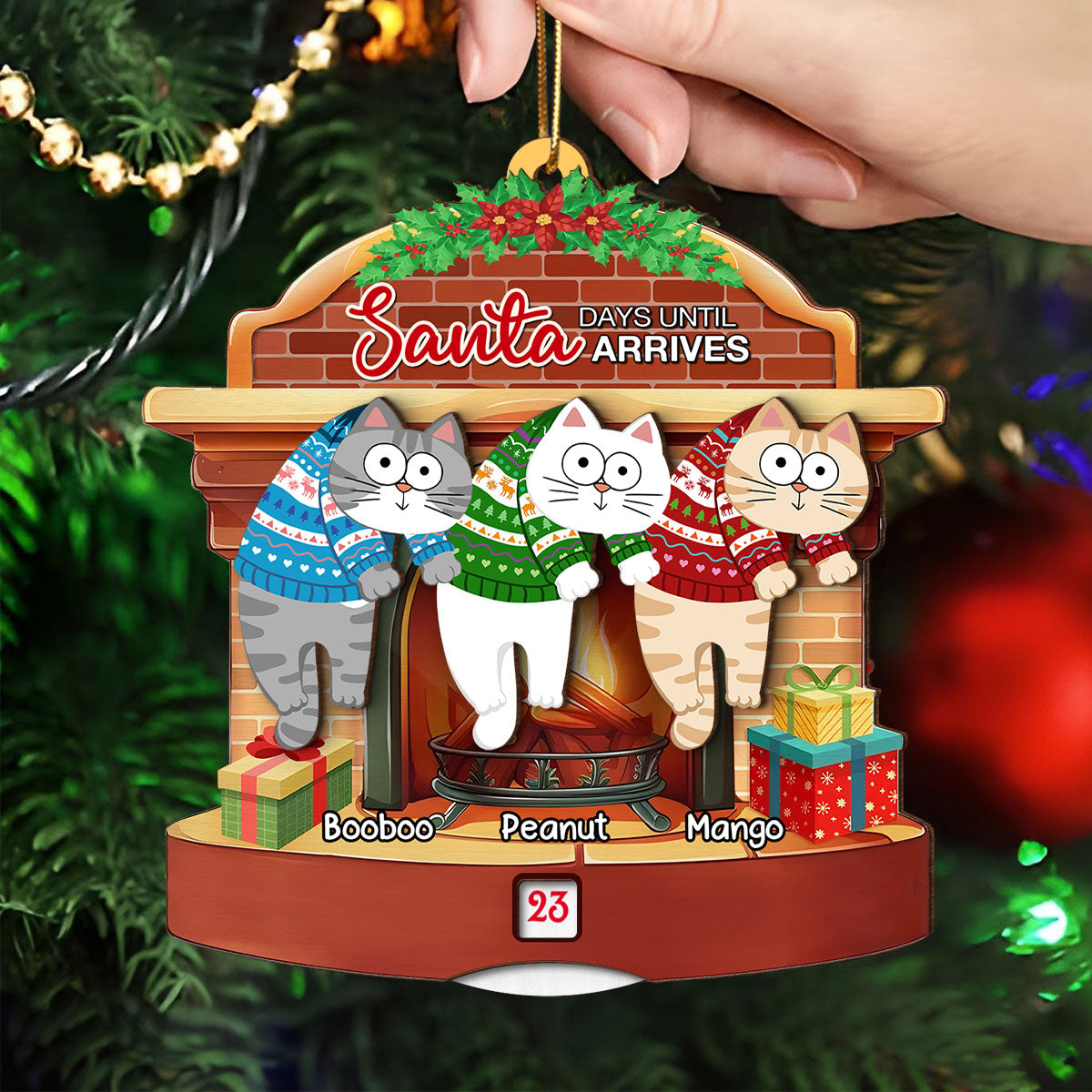 Days Till Santa Arrives Hanging Cats Personalized Countdown Ornament, Christmas Gift For Cat Owners, Cat Lovers