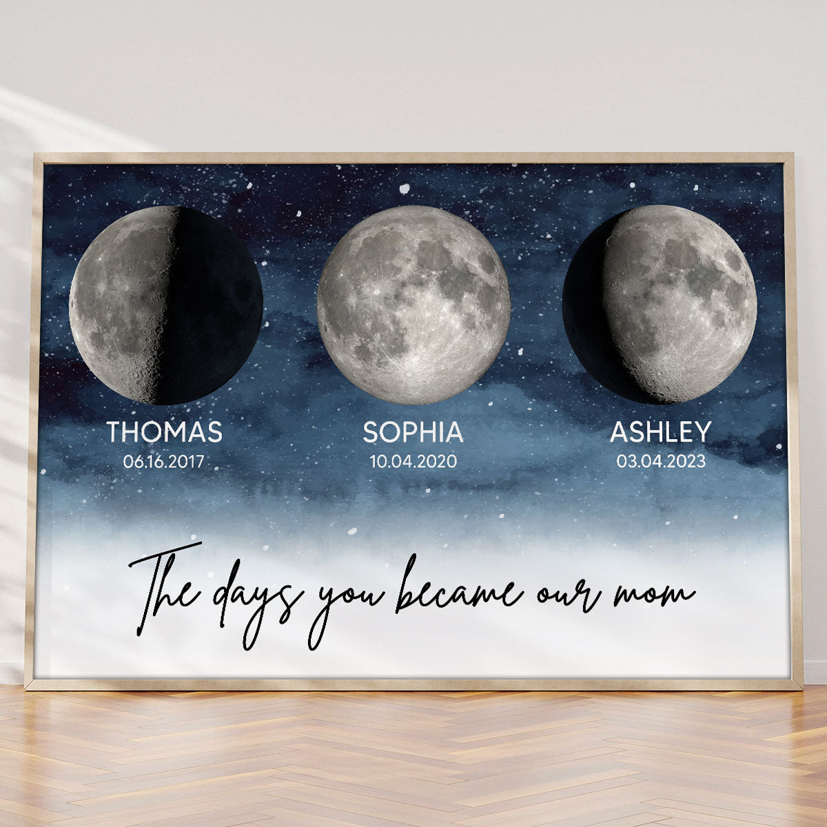 Starry Night The Day You Became Our Mom Dad Custom Birthday Moon Phase Personalized Poster, Gift, Father's Day Gift