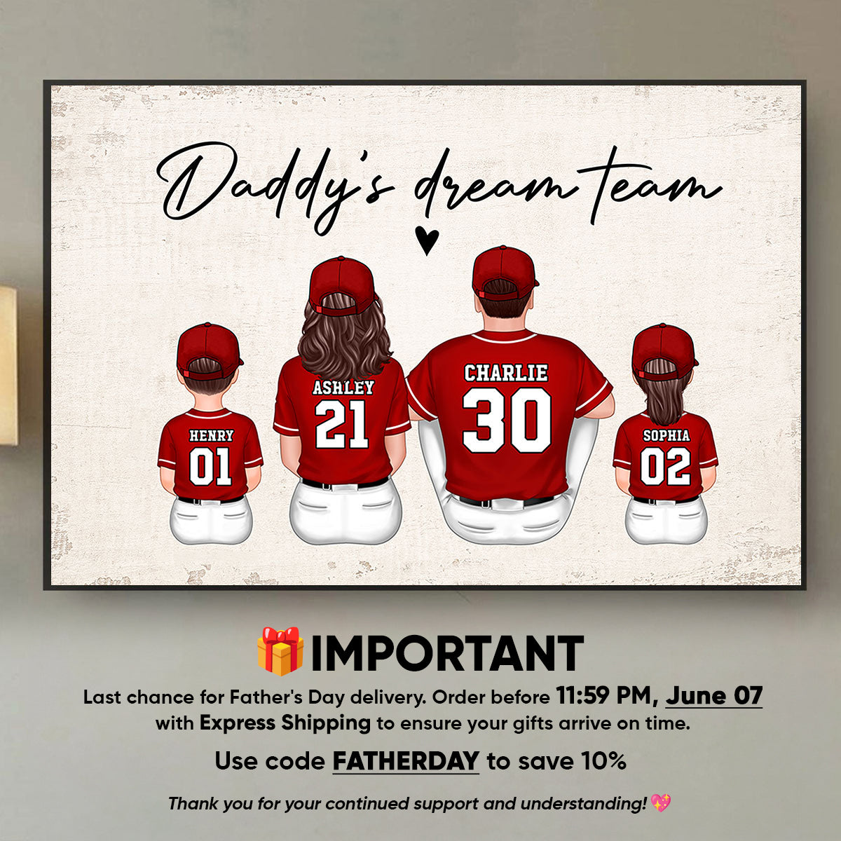 Grandpa's Team Baseball Family Sitting Personalized Poster, Father's Day Gift For Grandpa, Dad, Husband