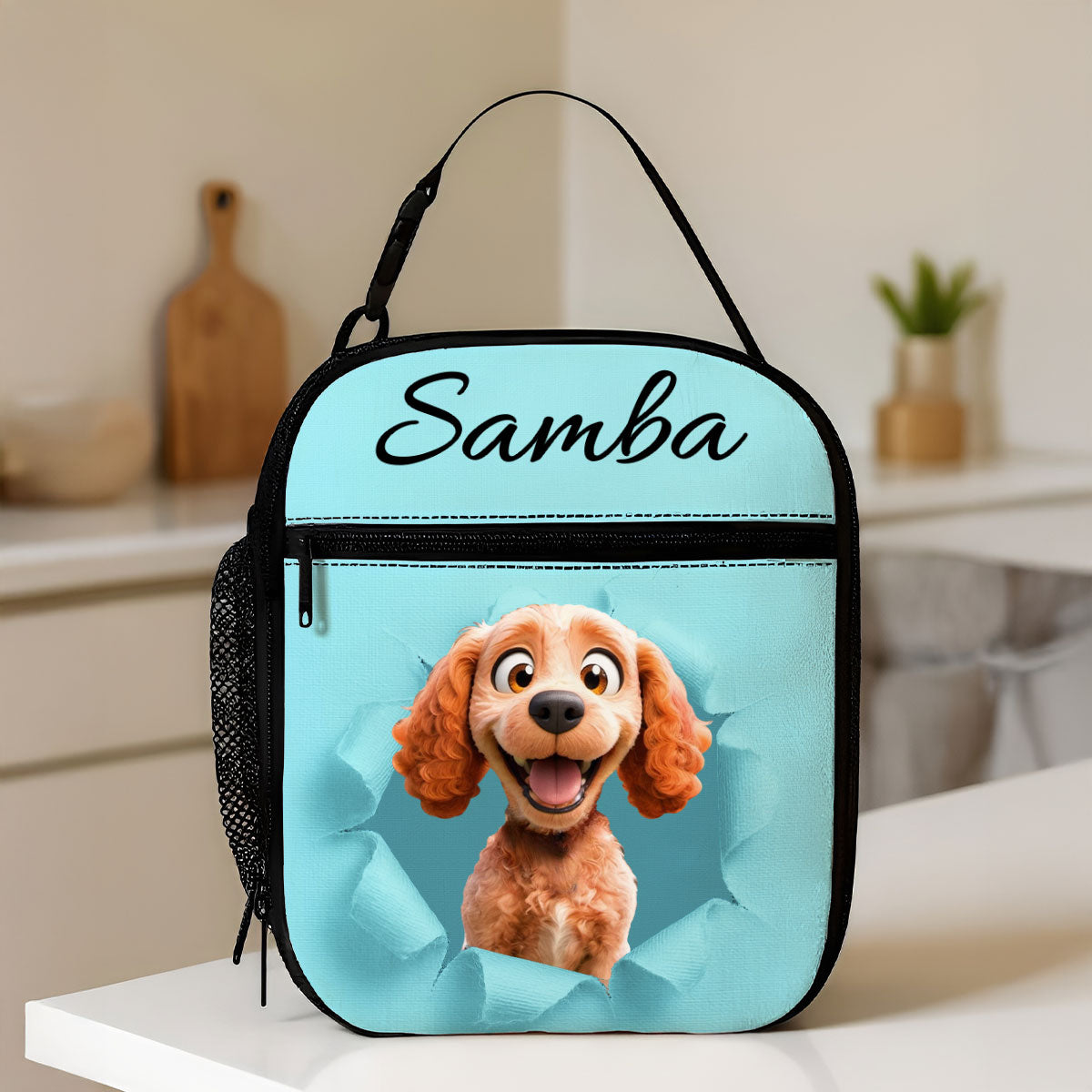 Cute Cartoon Dog Custom Name Personalized Insulated Kid Lunch Bag, Back to School Lunch Bag for Kids