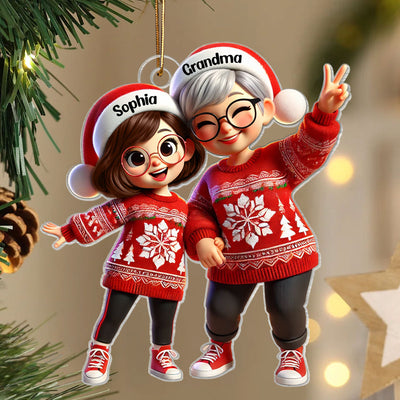 3D Effect Happy Christmas Grandma Grandkids Personalized Acrylic Ornament, Gift For Granddaughter, Christmas Gift