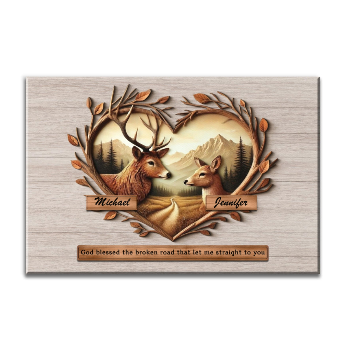 God Blessed The Broken Road That Let Me Straight To You Deer Love Scenery Poster, Best Couple Personalized Home Bedroom Decor, Gift For Couples, For Her, For Him