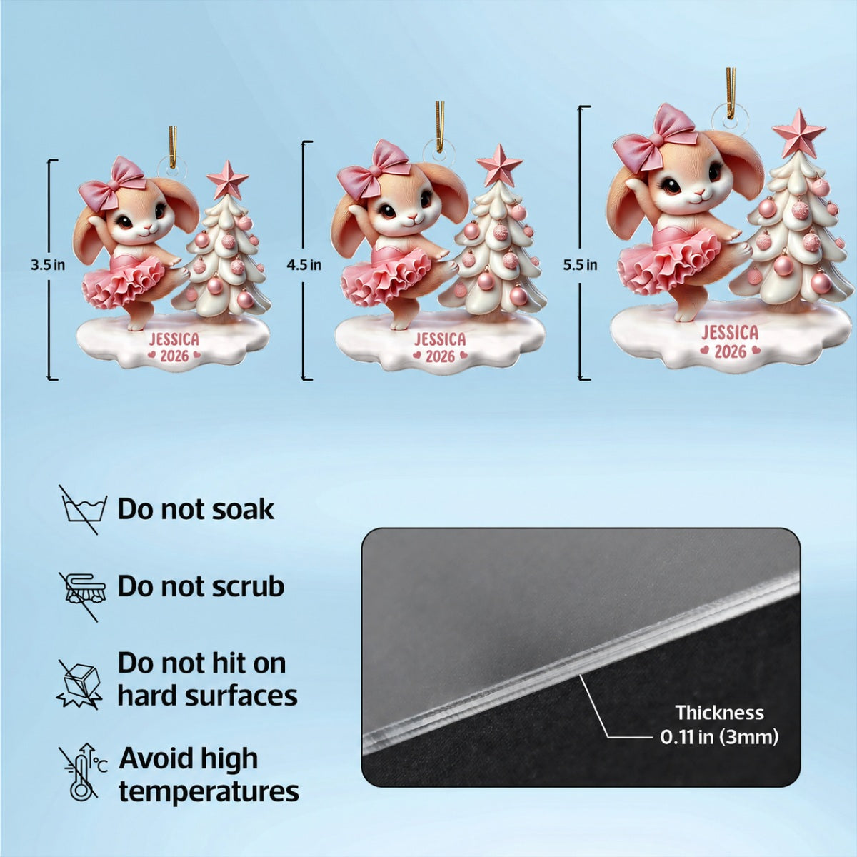 3D Effect Cute Bunny Girl Dancing Christmas Personalized Acrylic Ornament, Christmas Gift For Daughter, Granddaughter
