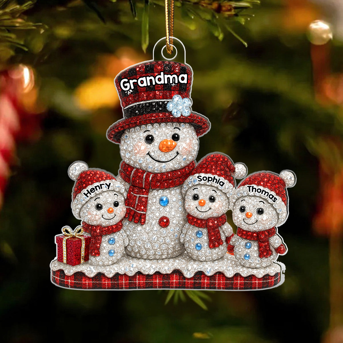 Snowman Grandma Grandkids 3D Crystal Effect - Personalized Acrylic Ornament - Christmas Gift for Grandma