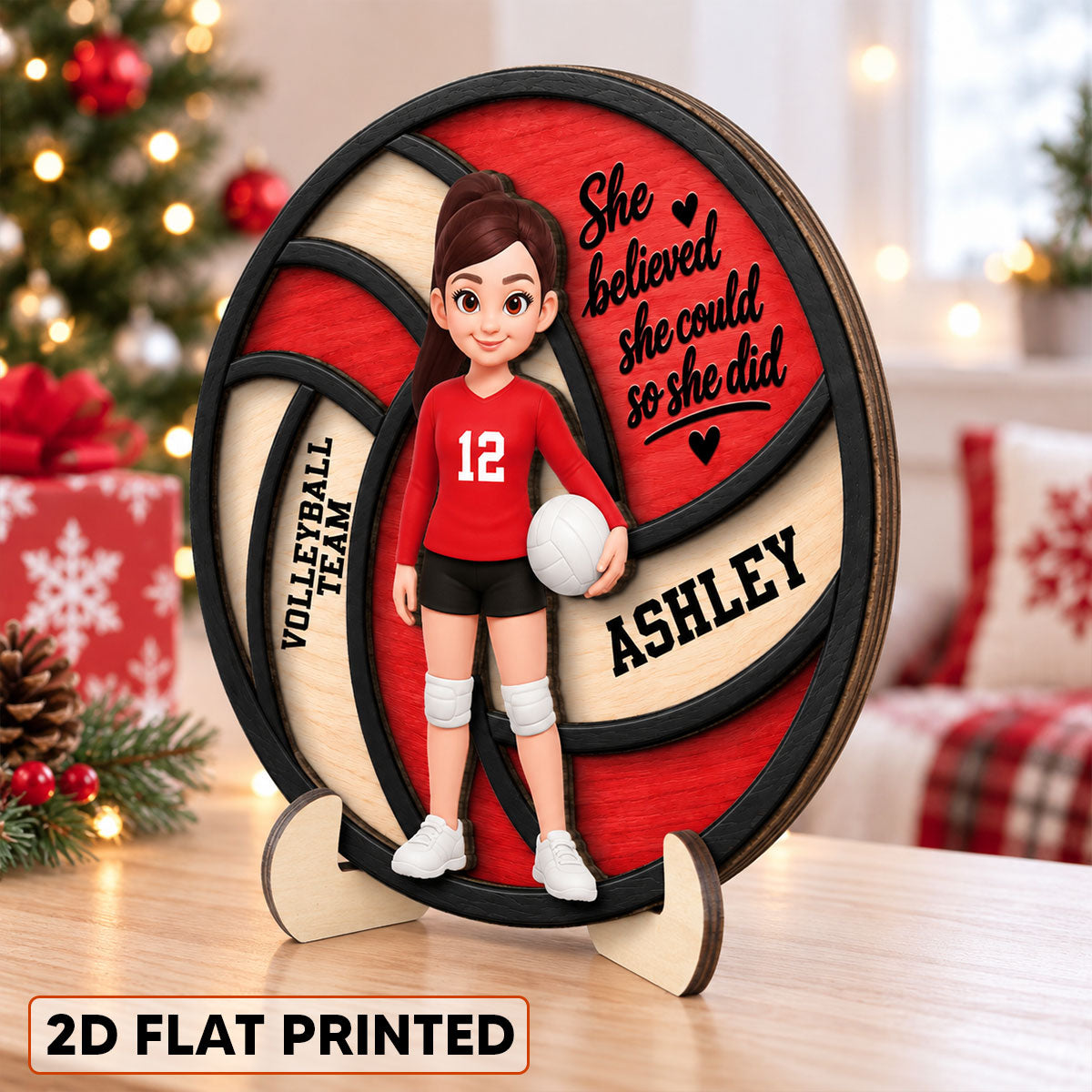 Proud Volleyball Player Custom Name And Number - Personalized 2-Layered Wooden Plaque - Christmas Gift For Teenagers, Volleyball Players, Daughter, Granddaughter, Son, Grandson