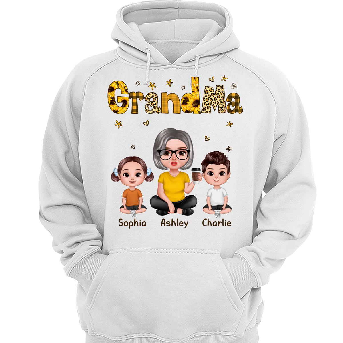 Realistic Grandma Grandkids Yellow Pattern Personalized Shirt