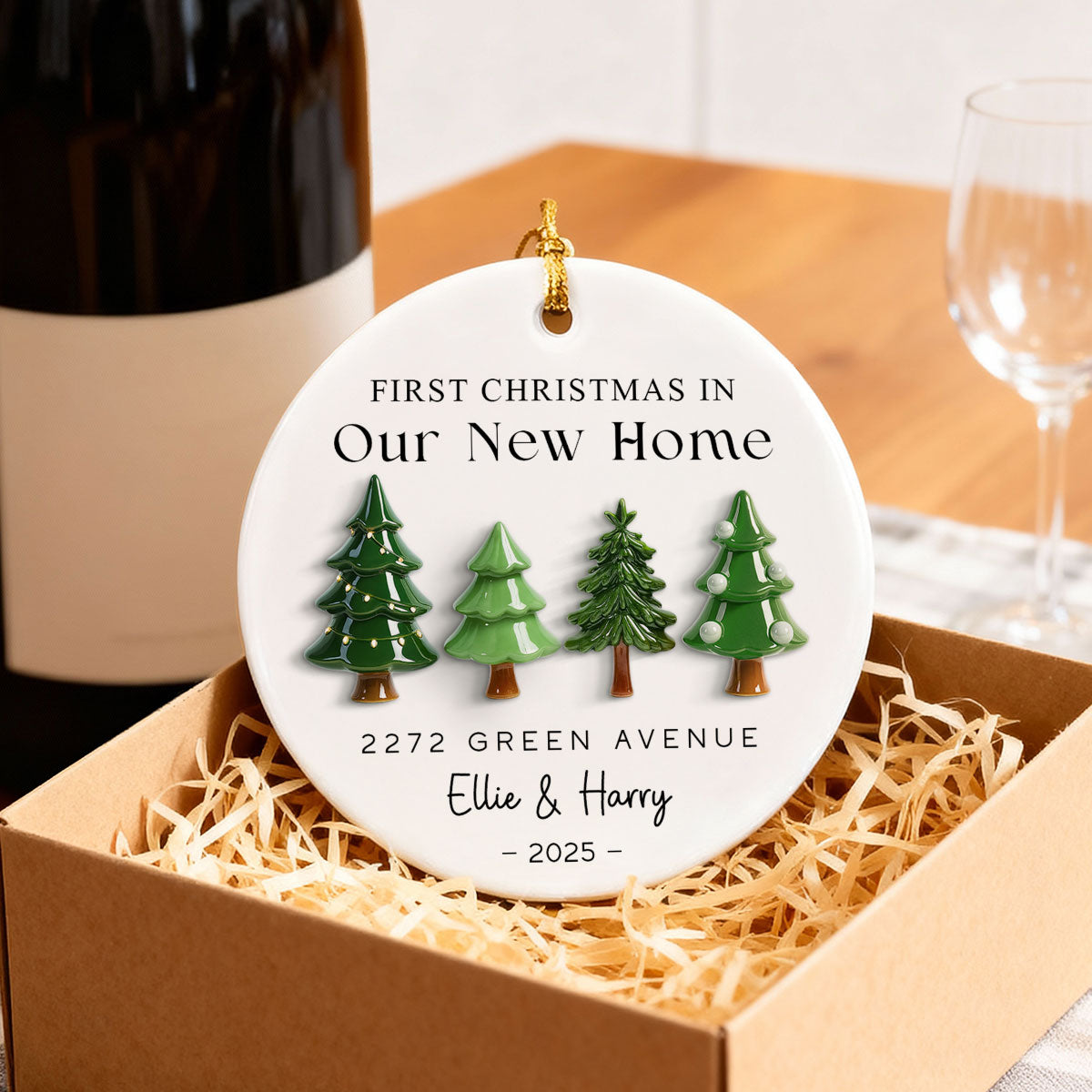 First Christmas In New Home 3D Effect - Personalized Ceramic Ornament - New Home Decor