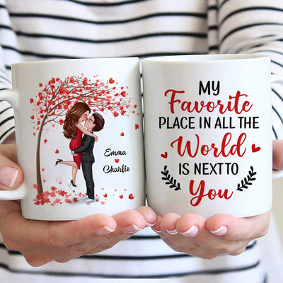 Hugging Doll Couple Under Red Tree  Anniversary Gift For Him For Her Personalized Mug