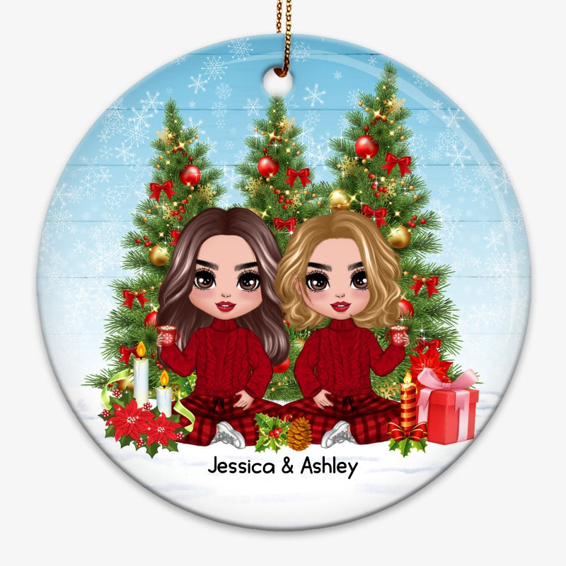 Besties Christmas Tree Personalized Circle Ornament