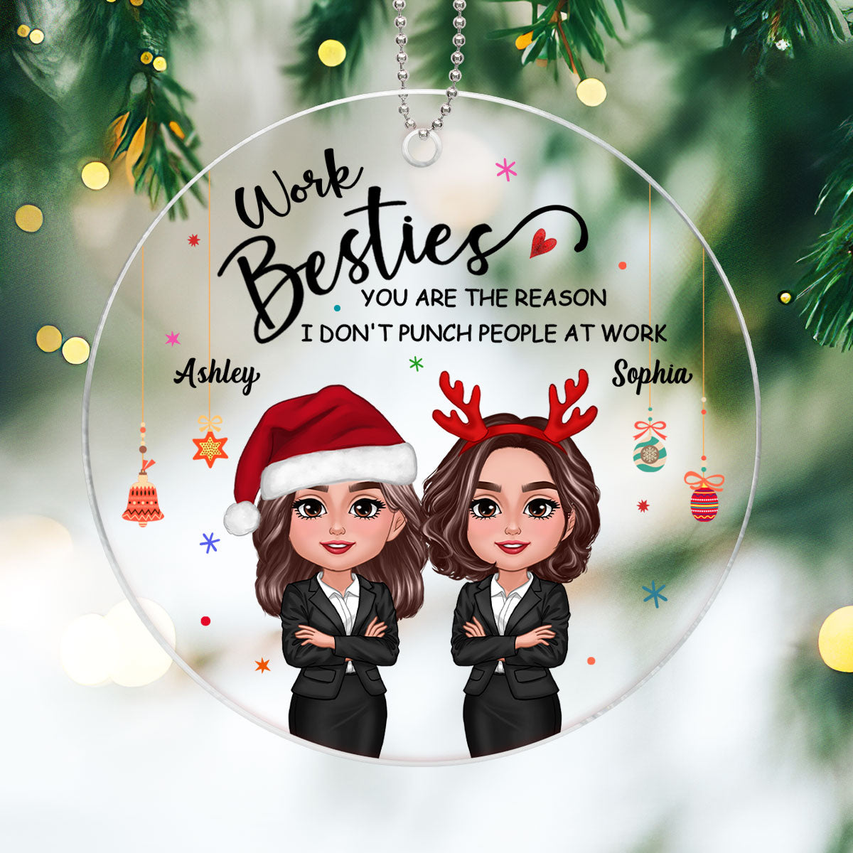 Work Besties Christmas Personalized Acrylic Ornament, Gift For Colleagues