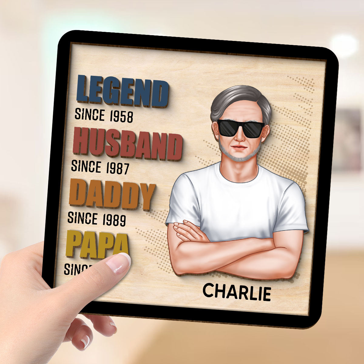 Legend Grandpa Real Man Personalized 2-Layer Wooden Plaque