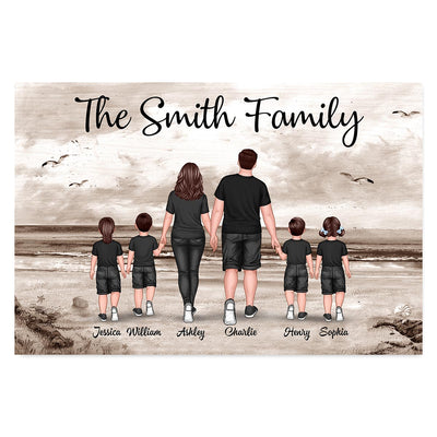 Family Walking At Beach Retro Vintage Personalized Horizontal Poster