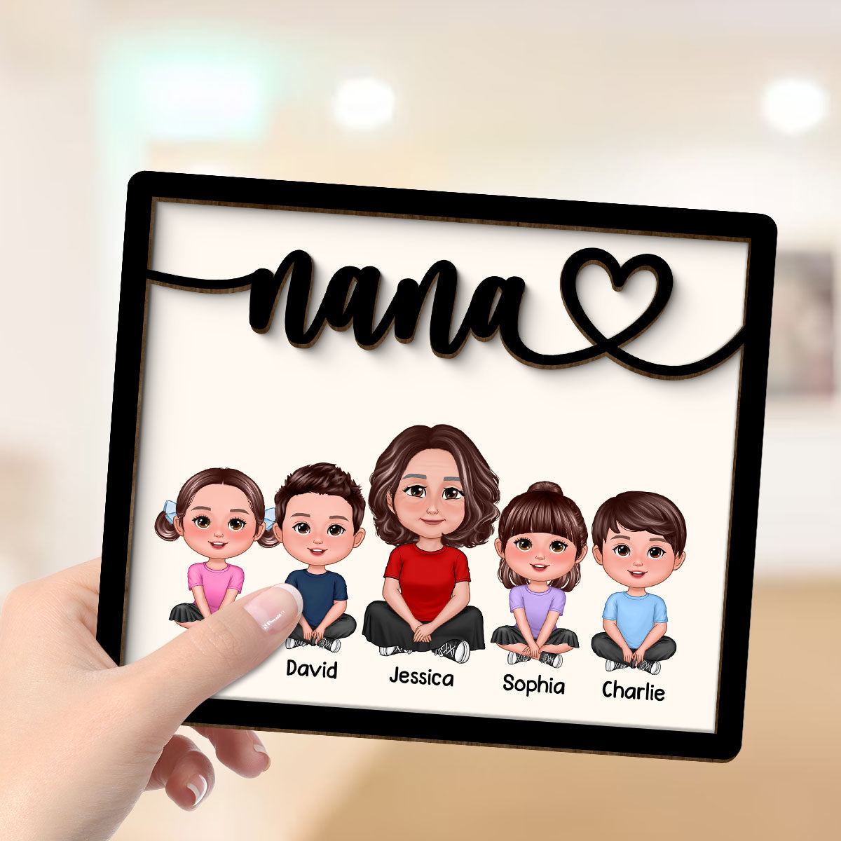 Grandma Grandkids Sitting Crossed Legs Personalized 2-layer Wooden Plaque