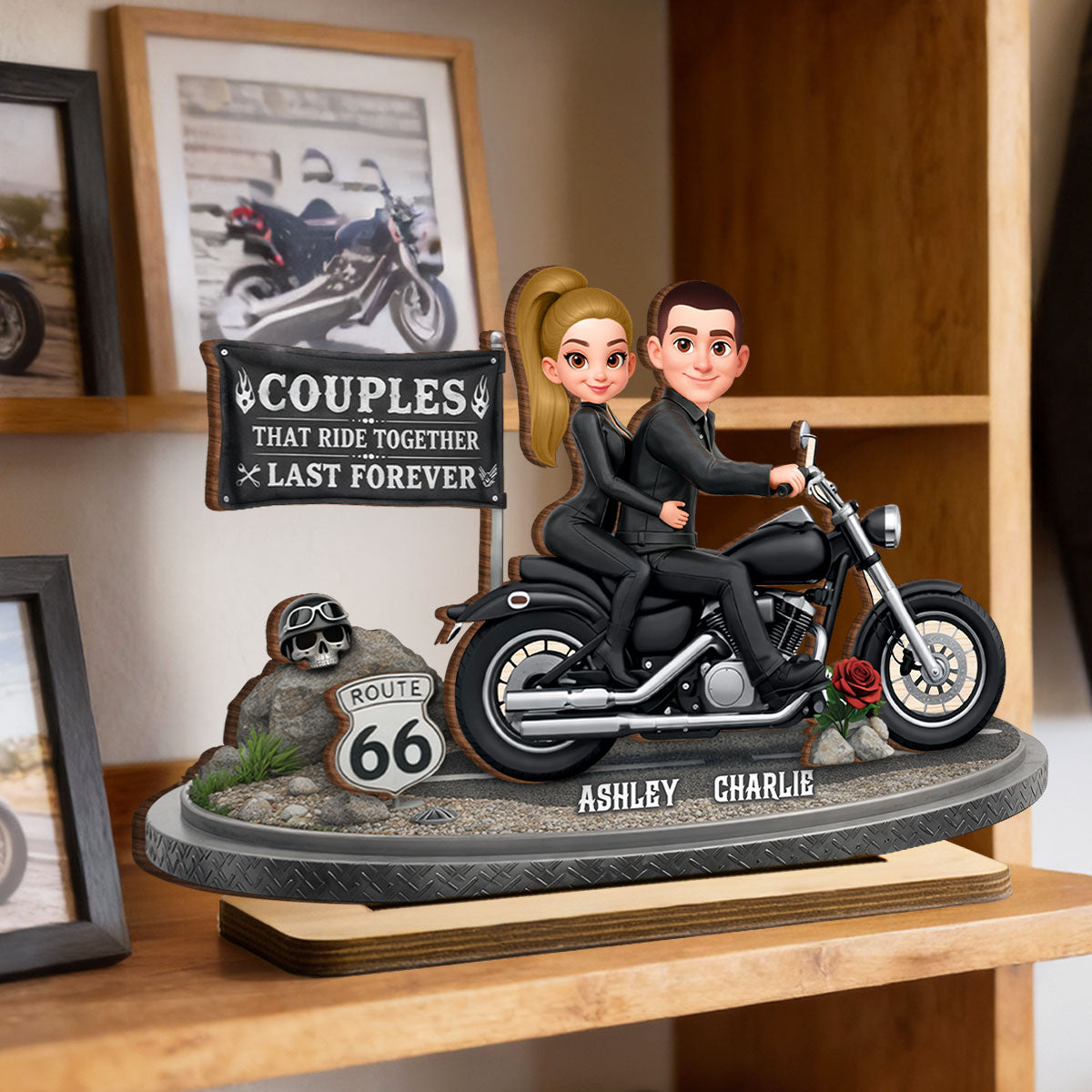 Couples That Ride Together Last Forever - Personalized 2 Layer Standing Wooden Plaque - Gift for Couple