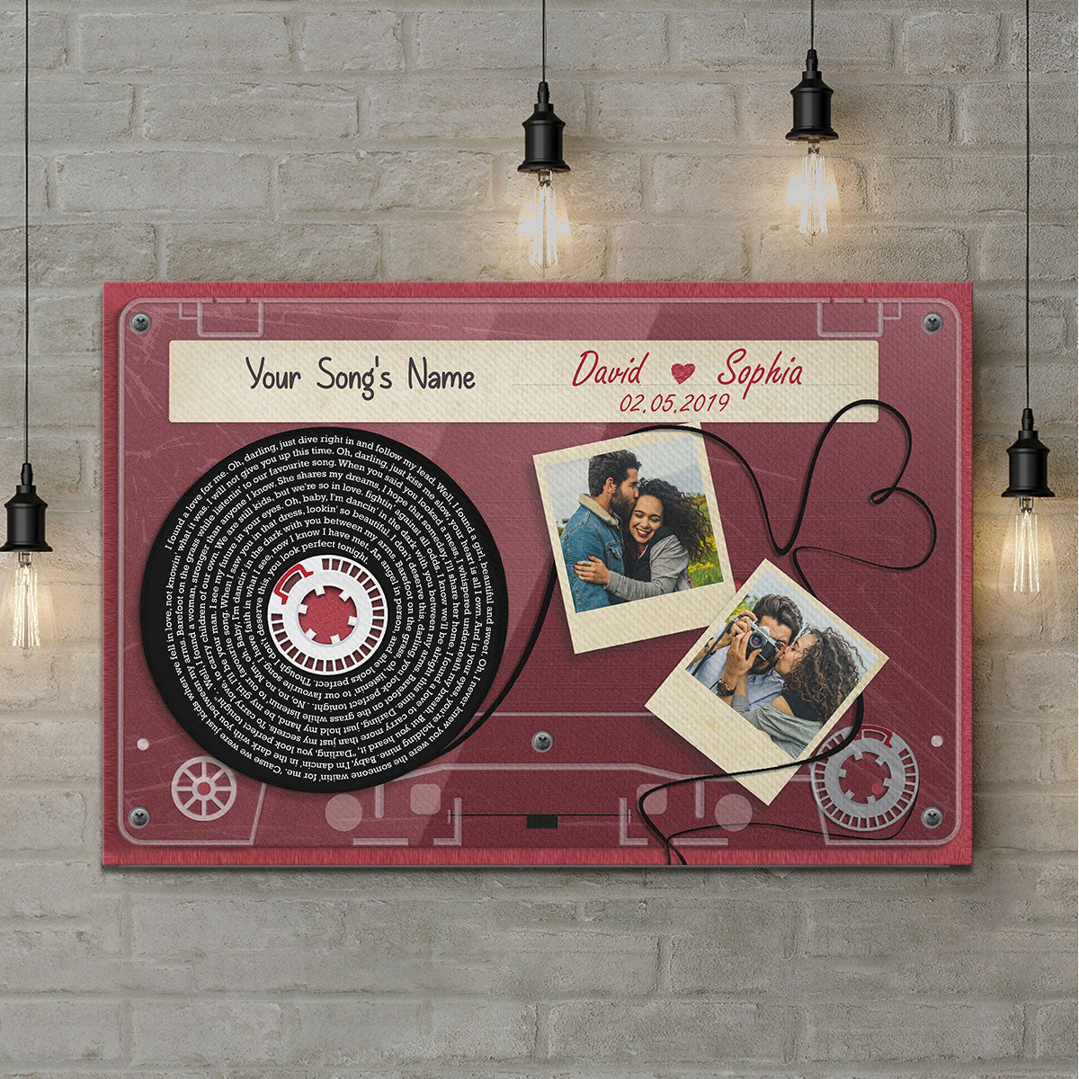Red Cassette Tape Song Lyrics Art Personalized Canvas, Anniversary  Gift For Him, For Her, For The Couple