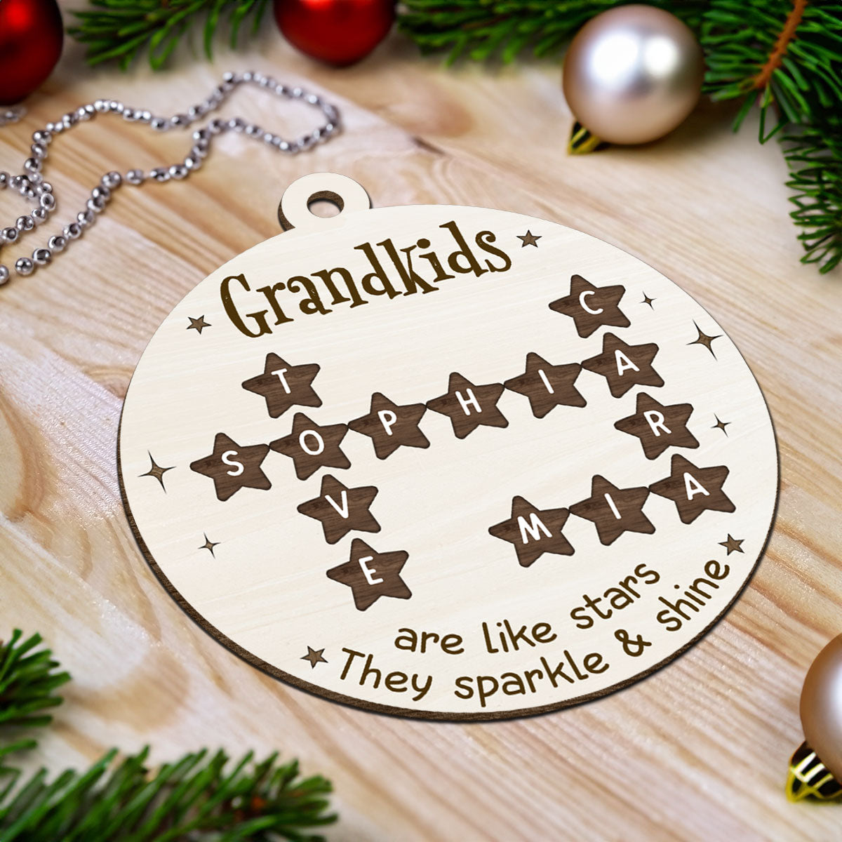 Grandchildren Are Like Stars Crossword Puzzle Personalized Wooden Ornament