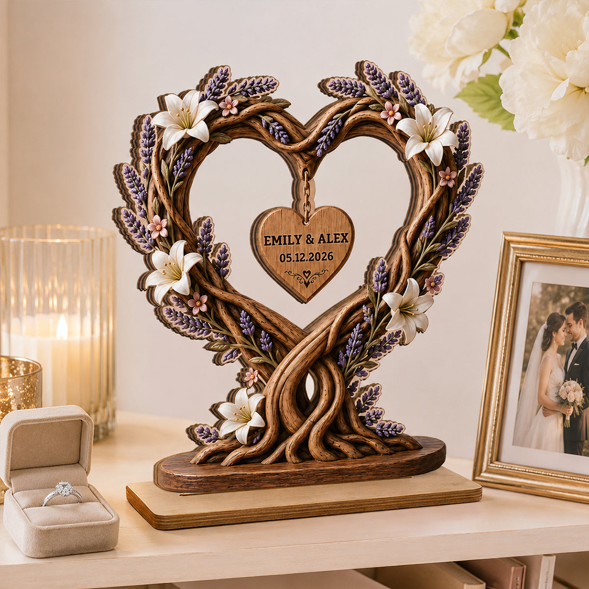Couple Heart Tree Of Life - Personalized 2-Layered Wooden Plaque - Heartfelt Anniversary Gift for Her, for Him