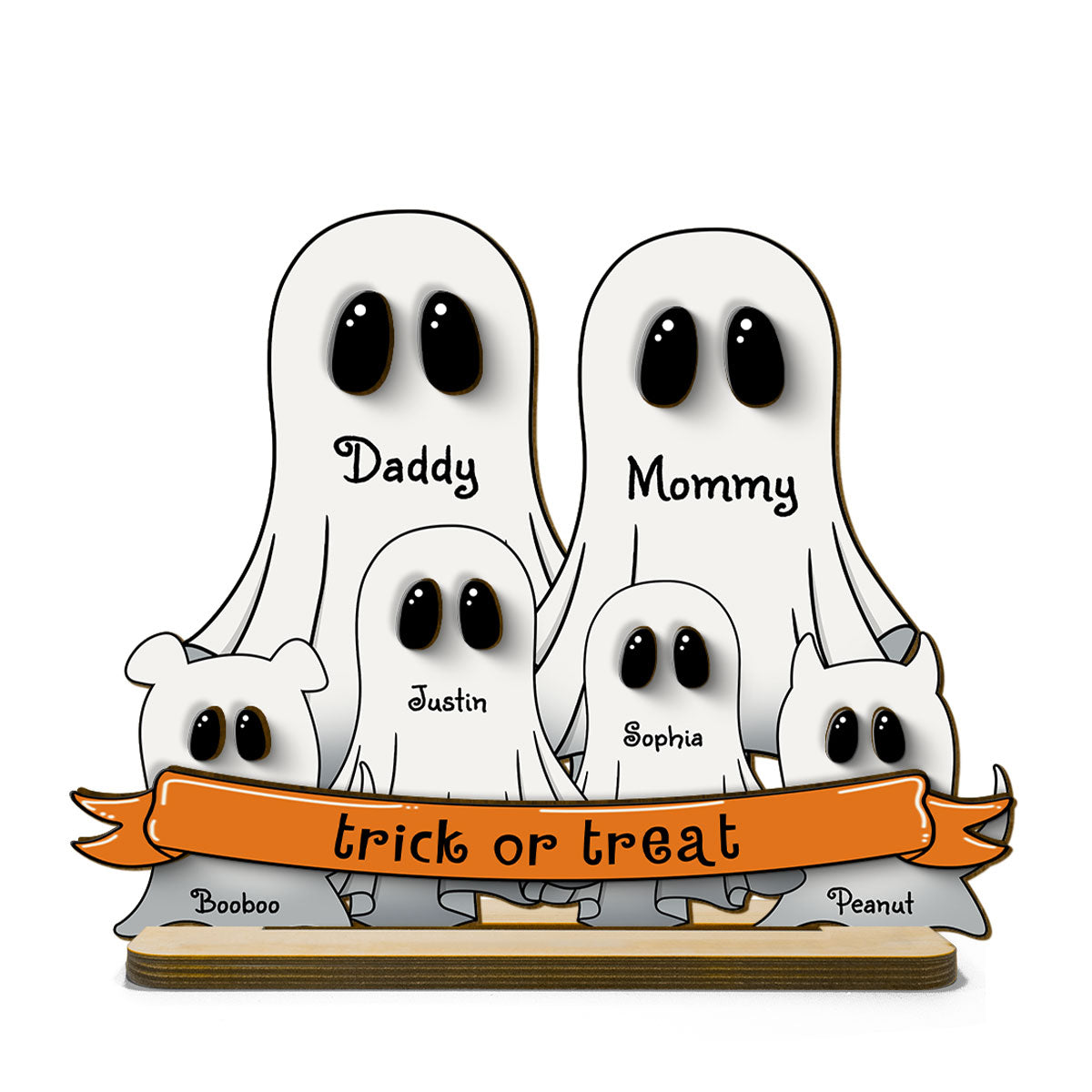 Grandma Family Boo Halloween Personalized 2-Layer Standing Wooden Plaque, Halloween Decor
