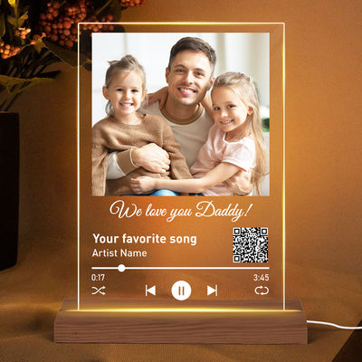 Best Dad Ever Custom Photo Favorite Song Scannable QR Code Father‘s Day Gift Personalized Rectangle Acrylic Plaque LED Night Light