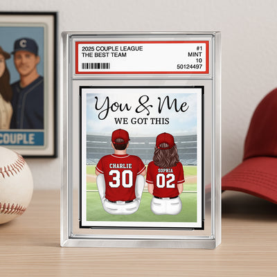 Baseball Couple Sitting Back View Trading Card Style Personalized Acrylic Block Plaque, Gift For Him, Gift For Her