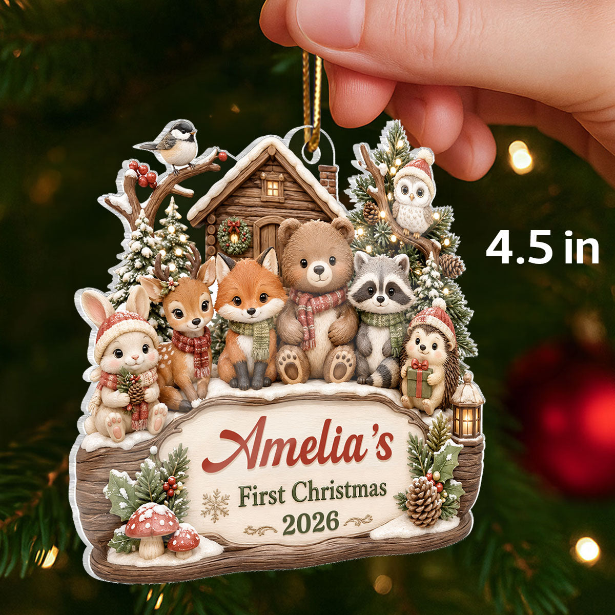 Baby's First Christmas Winter Woodland - Personalized Acrylic Ornament - Christmas Gift for New Mom, New Dad, Newborn