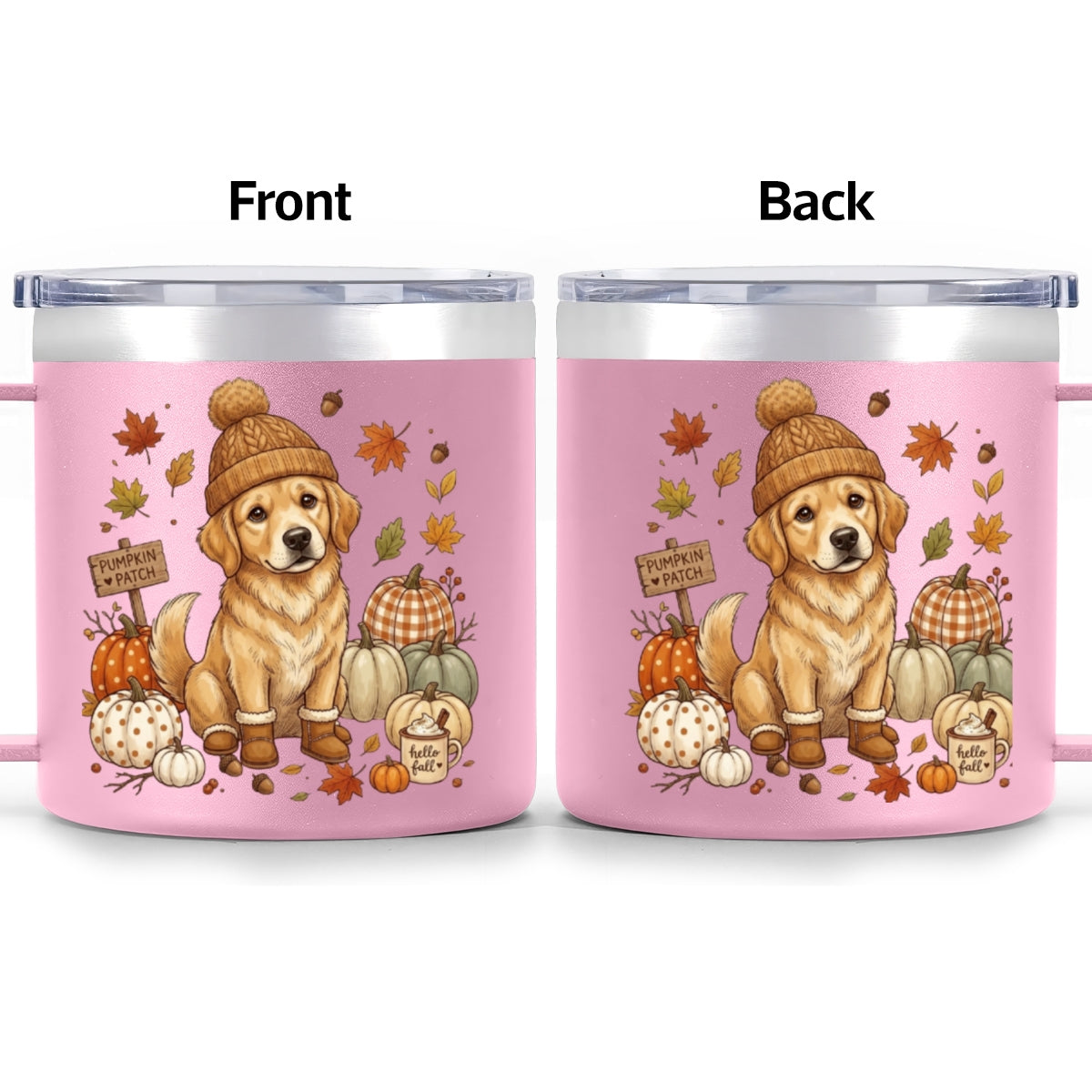 Custom Dog Photo Pumpkin Patch - Personalized Stainless Steel Tumbler With Handle - Fall Gift for Dog Moms, Cat Moms, Pet Lovers
