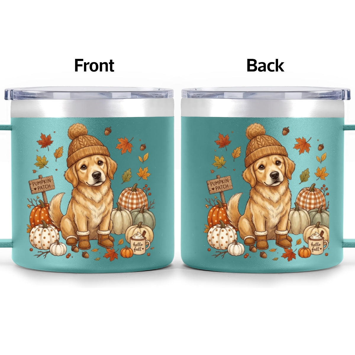 Custom Dog Photo Pumpkin Patch - Personalized Stainless Steel Tumbler With Handle - Fall Gift for Dog Moms, Cat Moms, Pet Lovers