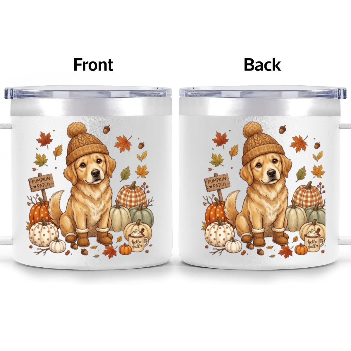 Custom Dog Photo Pumpkin Patch - Personalized Stainless Steel Tumbler With Handle - Fall Gift for Dog Moms, Cat Moms, Pet Lovers